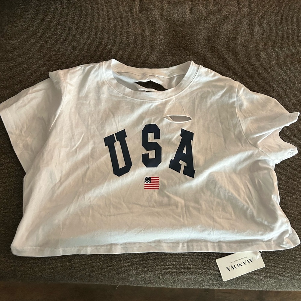 White and Blue USA Graphic Short Sleeve Tee